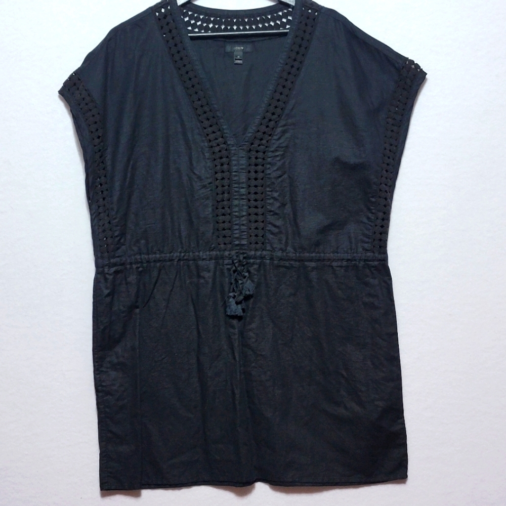 J. Crew Black V-Neck Women's Linen Swimsuit Cover-Up Top SIZE M. #770